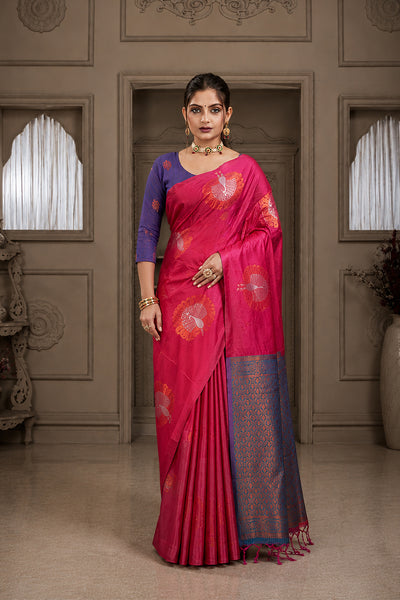 Pink Handloom Woven Banarasi Silk Saree