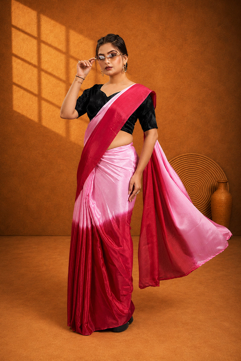 Baby Pink Ready To Wear Two Toned Chinon Silk Saree