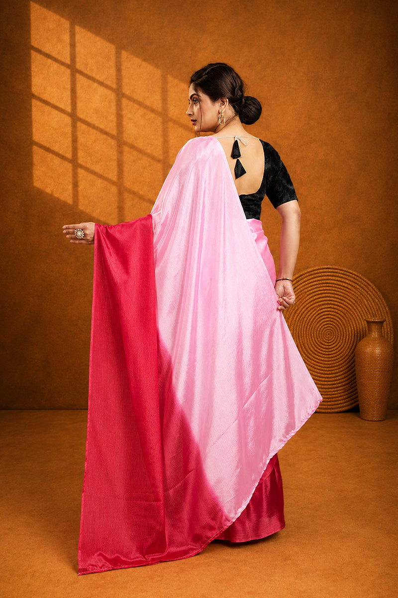 Baby Pink Ready To Wear Two Toned Chinon Silk Saree