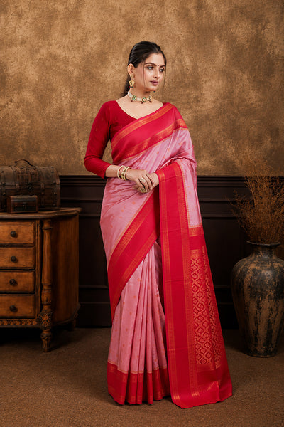 Baby Pink Narayan Border Silk Blend Saree