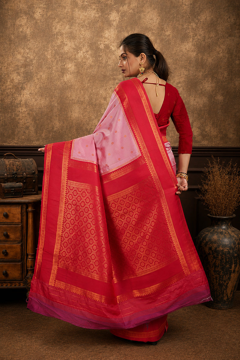 Baby Pink Narayan Border Silk Blend Saree