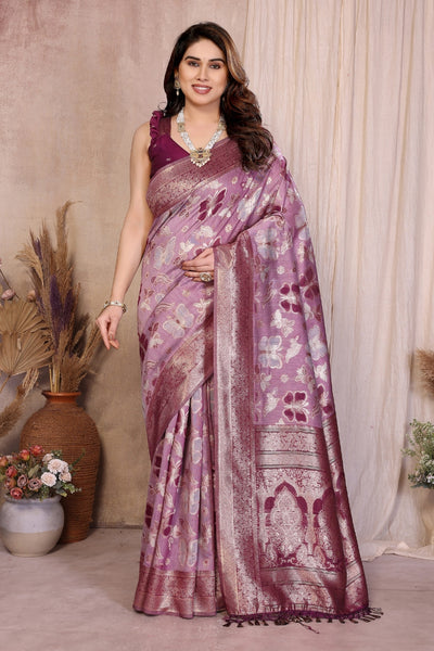 Purple Cotton Blend Jacquard Zari Saree