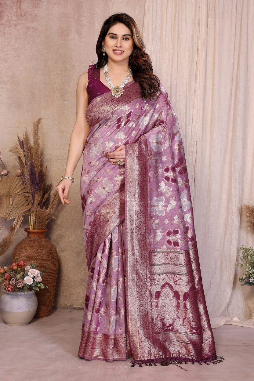 Purple Cotton Blend Jacquard Zari Saree