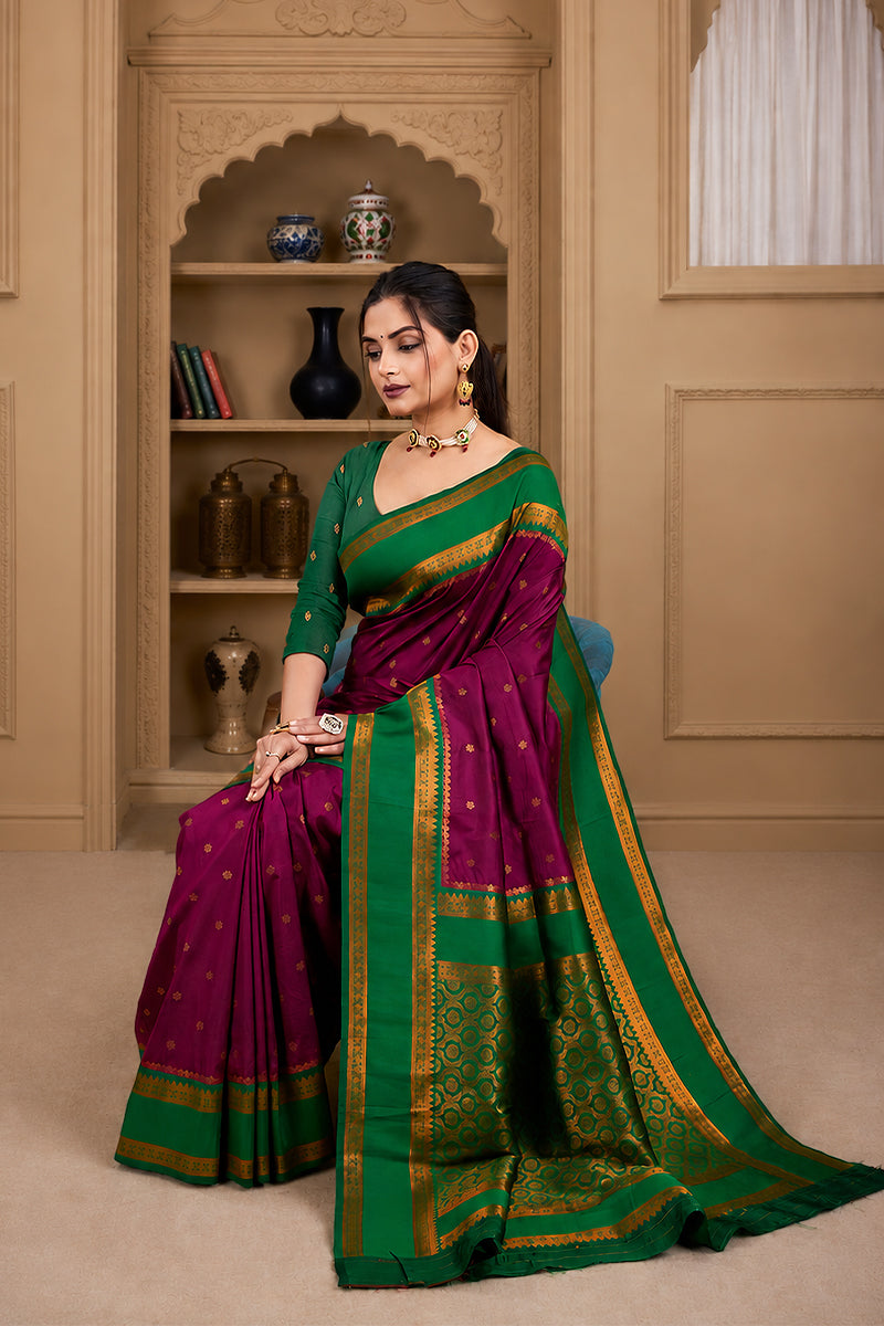 Dark Pink Narayan Border Silk Blend Saree