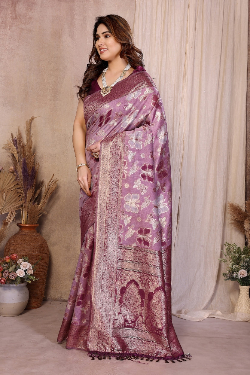 Purple Cotton Blend Jacquard Zari Saree