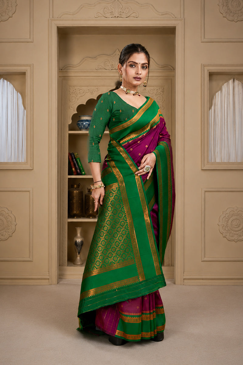 Dark Pink Narayan Border Silk Blend Saree