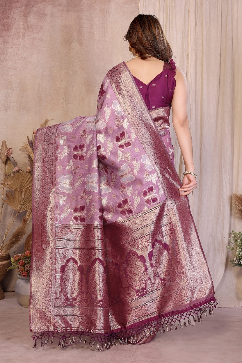 Purple Cotton Blend Jacquard Zari Saree