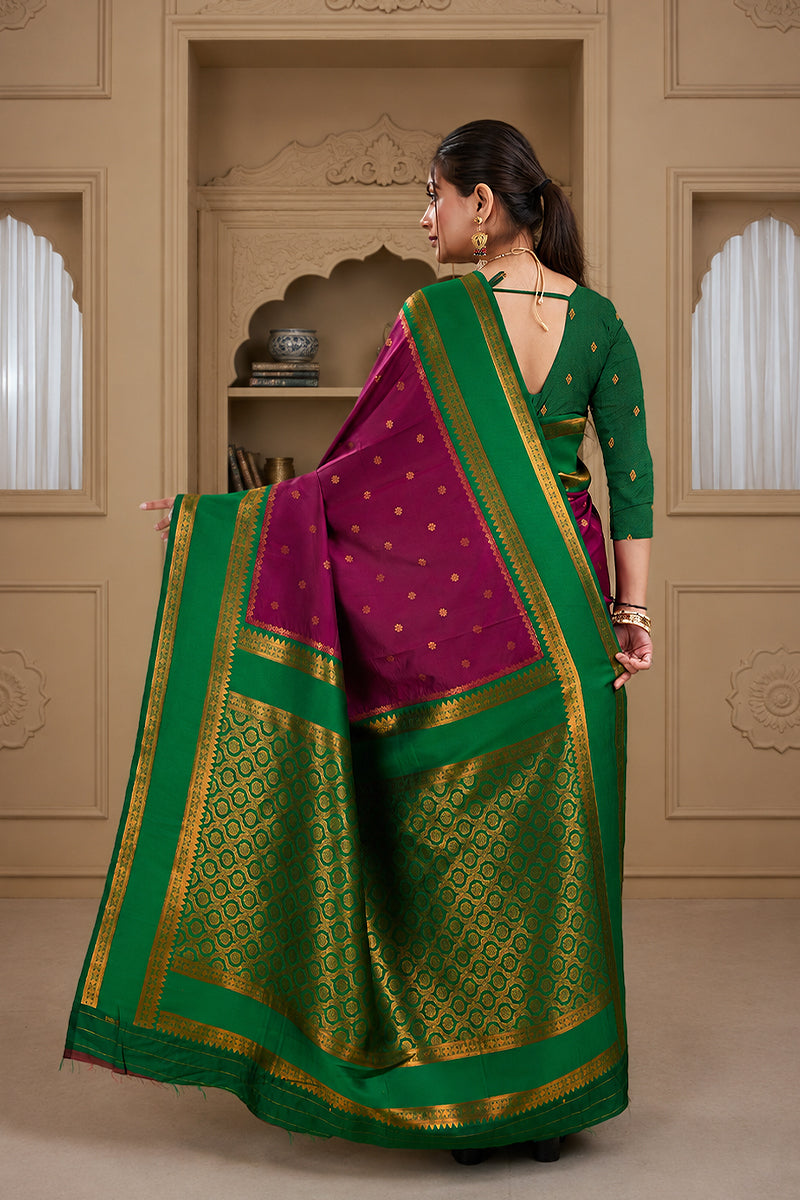 Dark Pink Narayan Border Silk Blend Saree