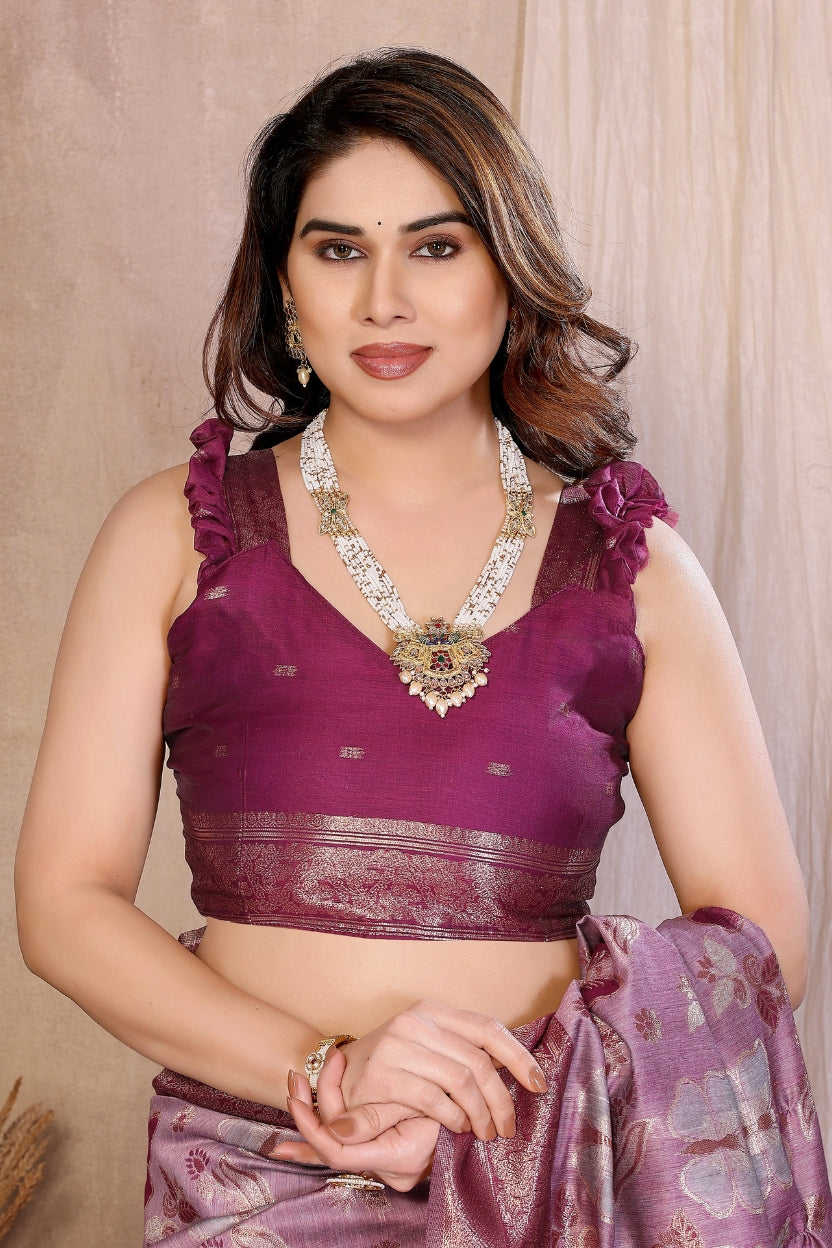 Purple Cotton Blend Jacquard Zari Saree