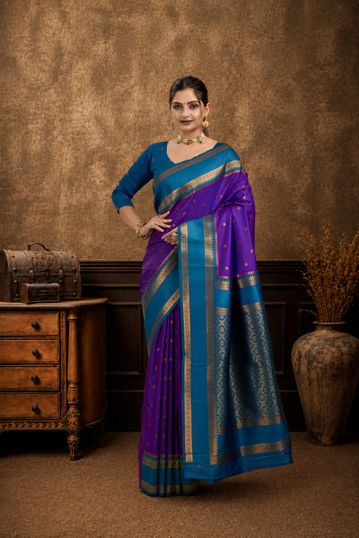 Purple Narayan Border Silk Blend Saree