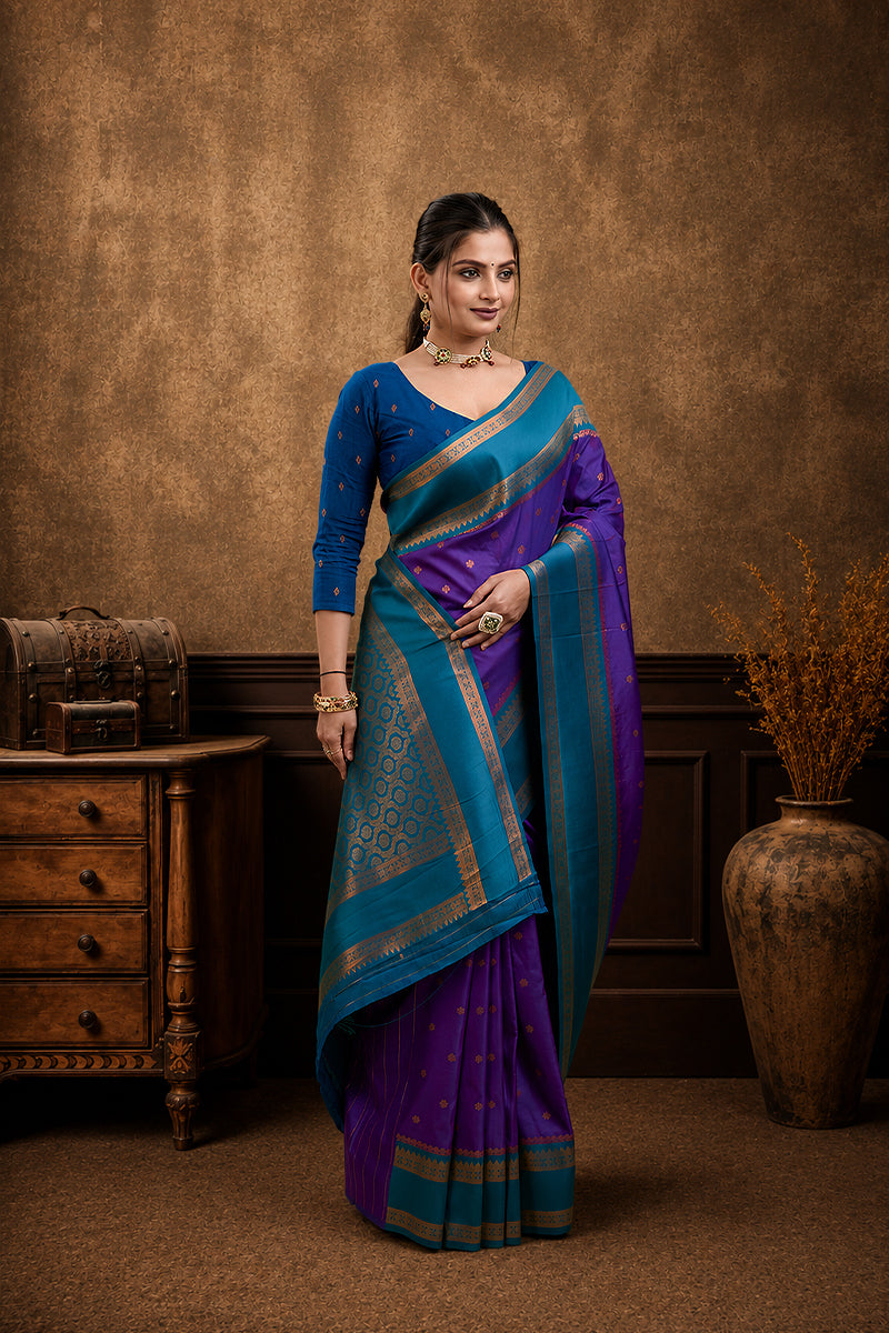 Purple Narayan Border Silk Blend Saree