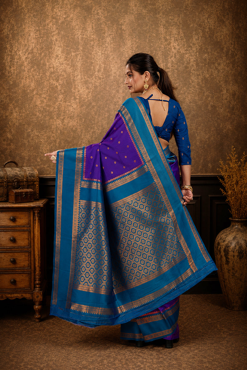 Purple Narayan Border Silk Blend Saree