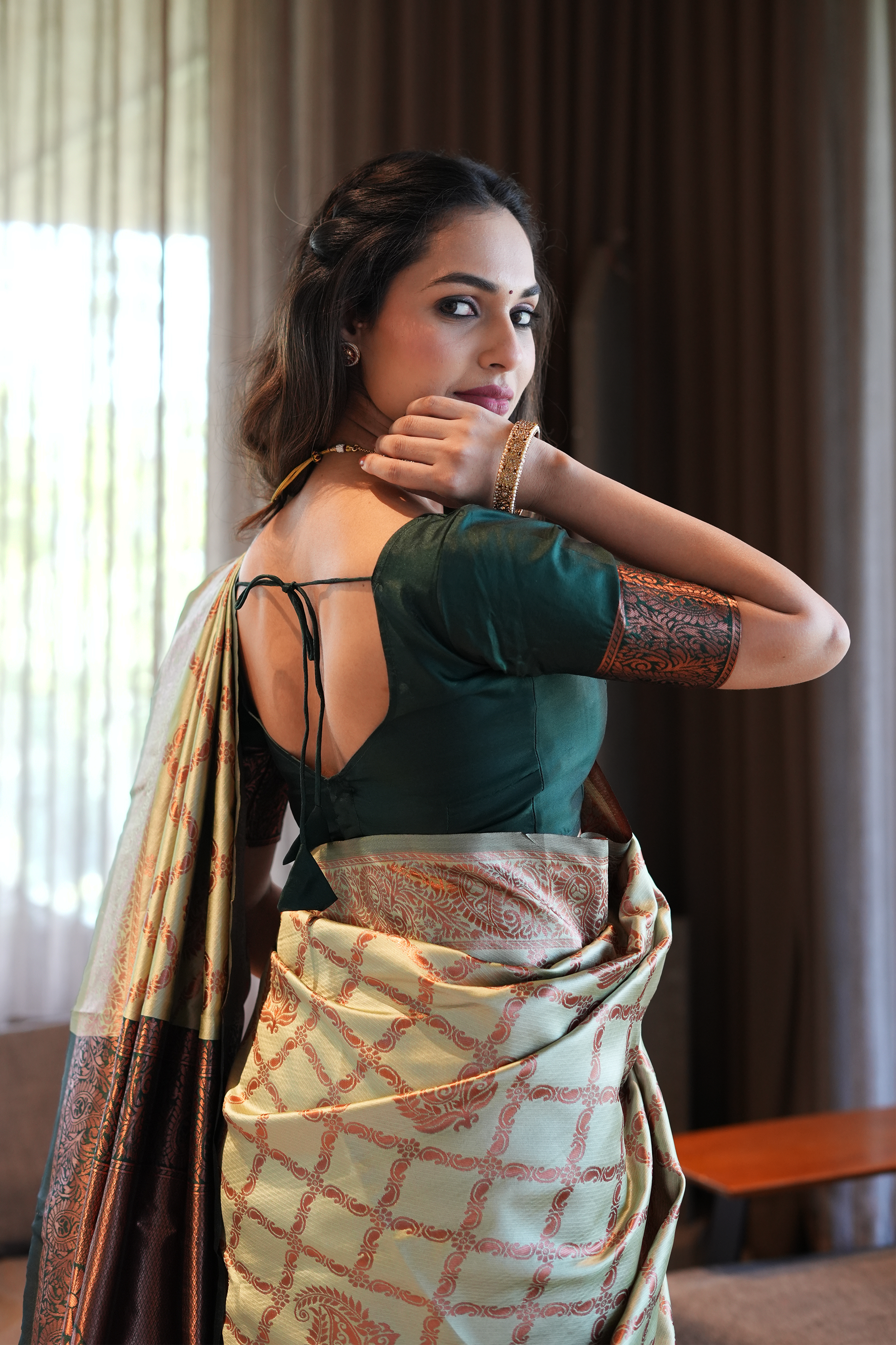 Pastel Green Jhalar Silk Blend Saree