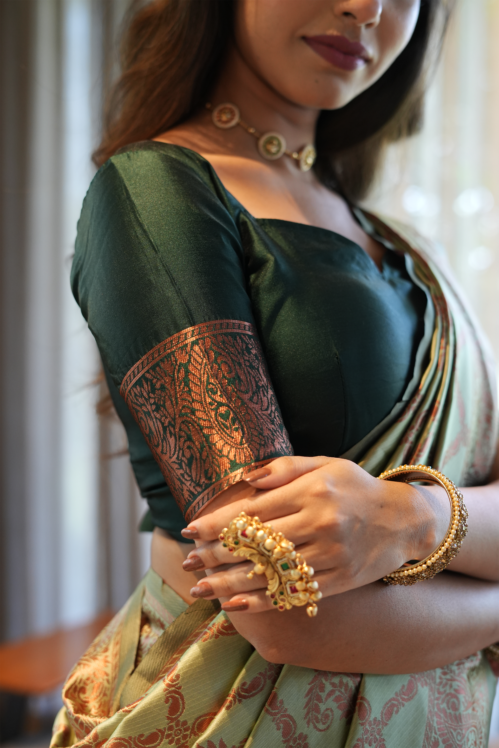 Pastel Green Jhalar Silk Blend Saree