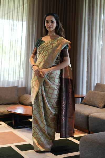 Pastel Green Jhalar Silk Blend Saree