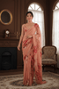 Peach Printed Georgette Lace Saree