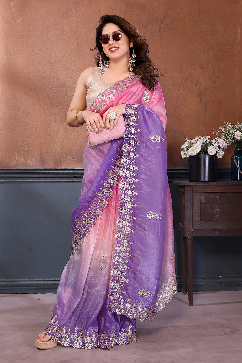 Pink Dual Sahde Embroidered Saree