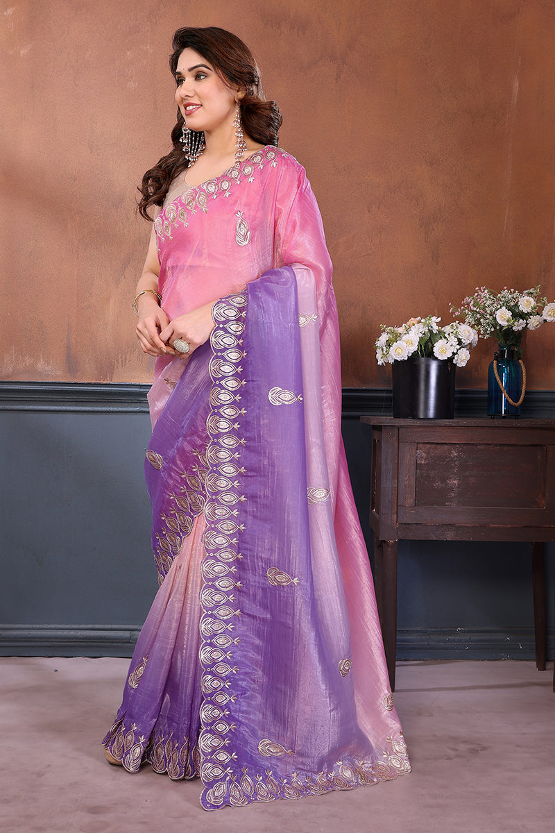Pink Dual Sahde Embroidered Saree