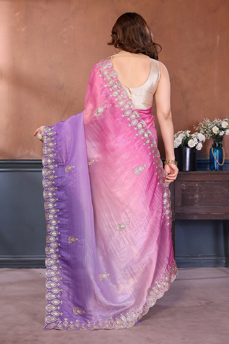 Pink Dual Sahde Embroidered Saree