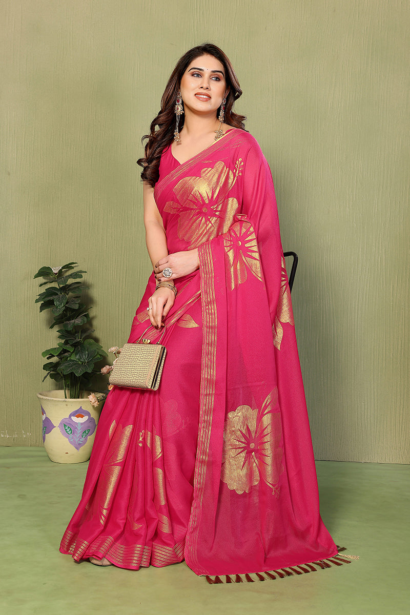 Pink Foil Printed Georgette Saree