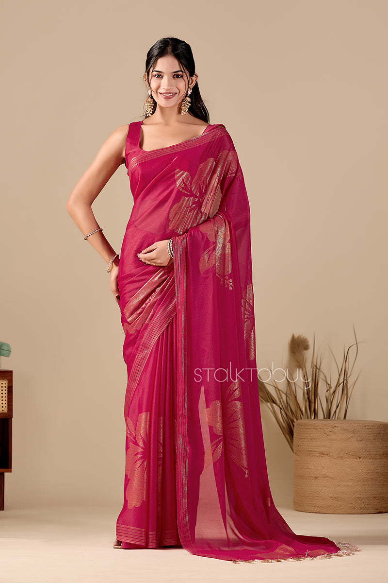 Pink Foil Printed Georgette Saree