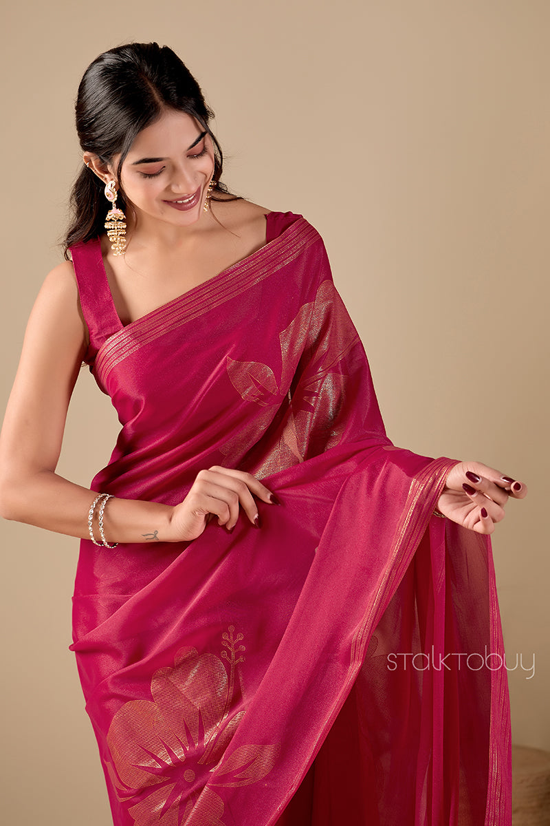 Pink Foil Printed Georgette Saree