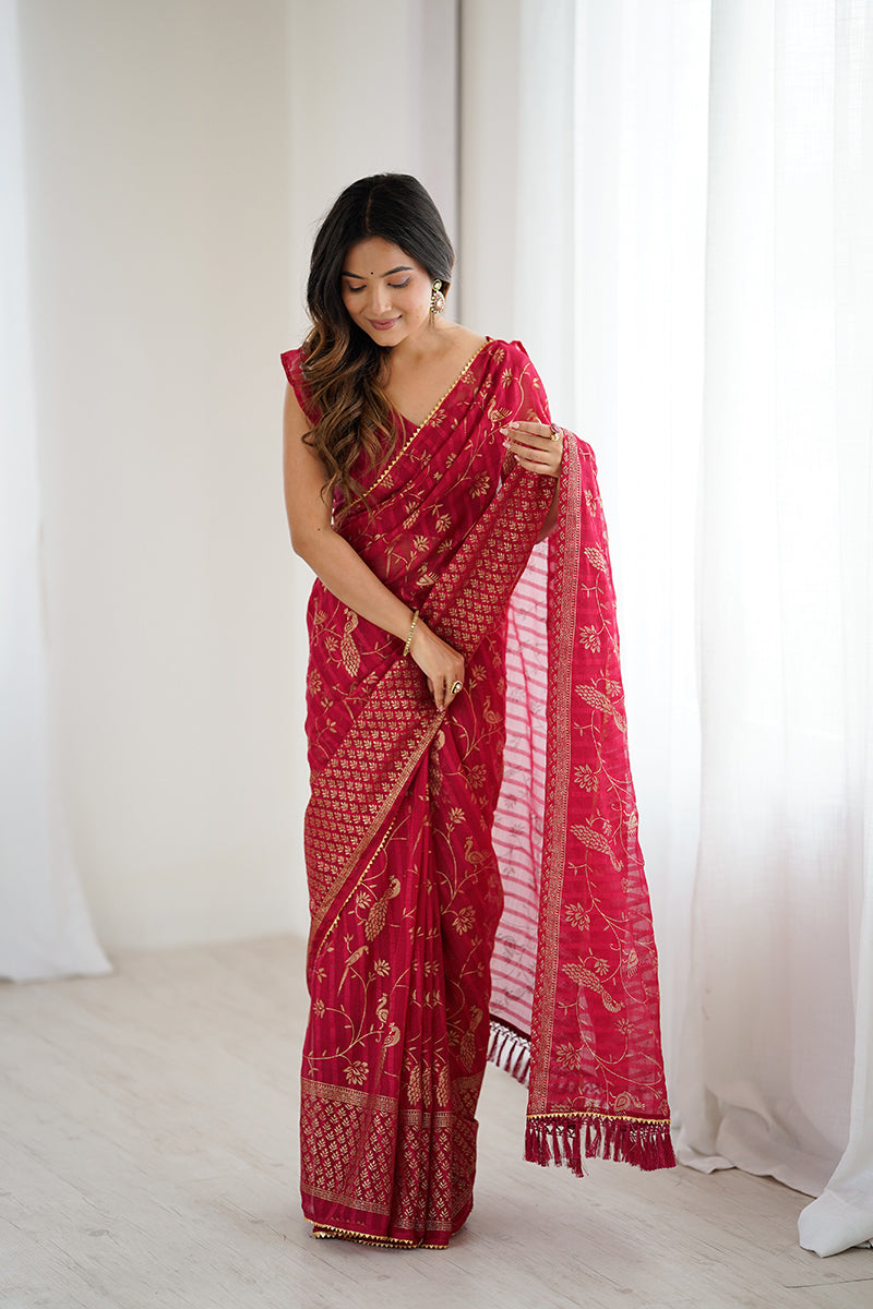 Pink Foil Printed Gharchola Georgette Saree