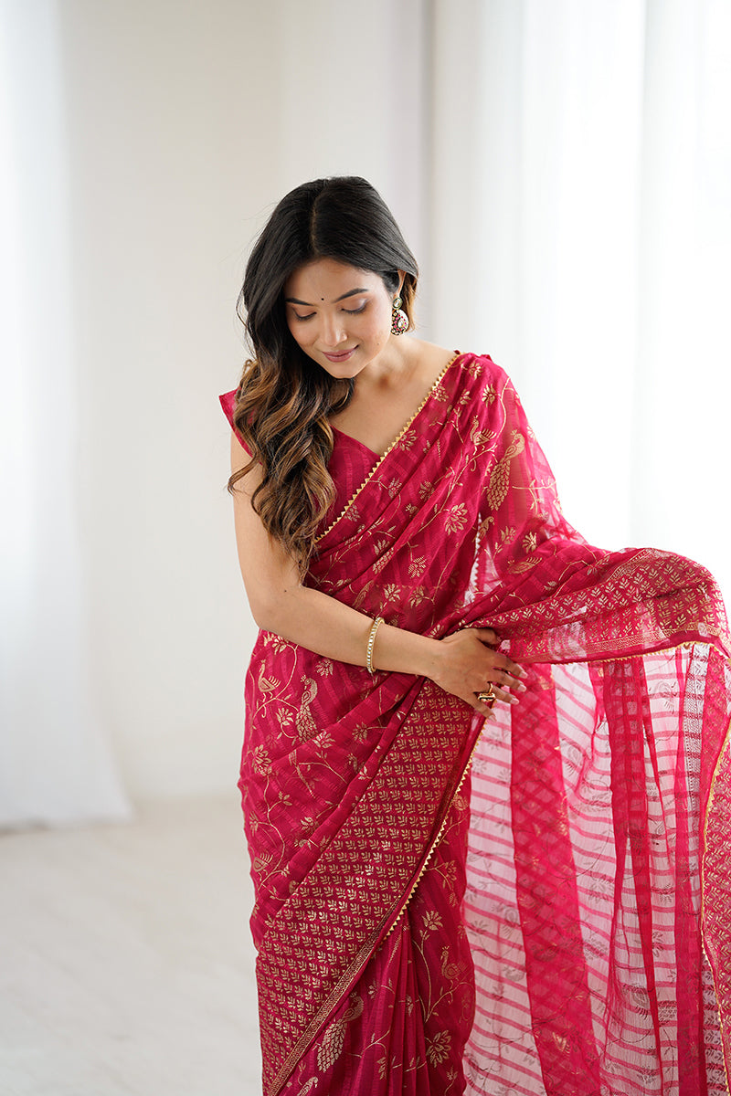 Pink Foil Printed Gharchola Georgette Saree