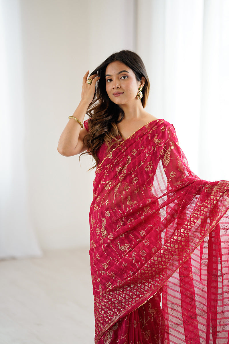 Pink Foil Printed Gharchola Georgette Saree