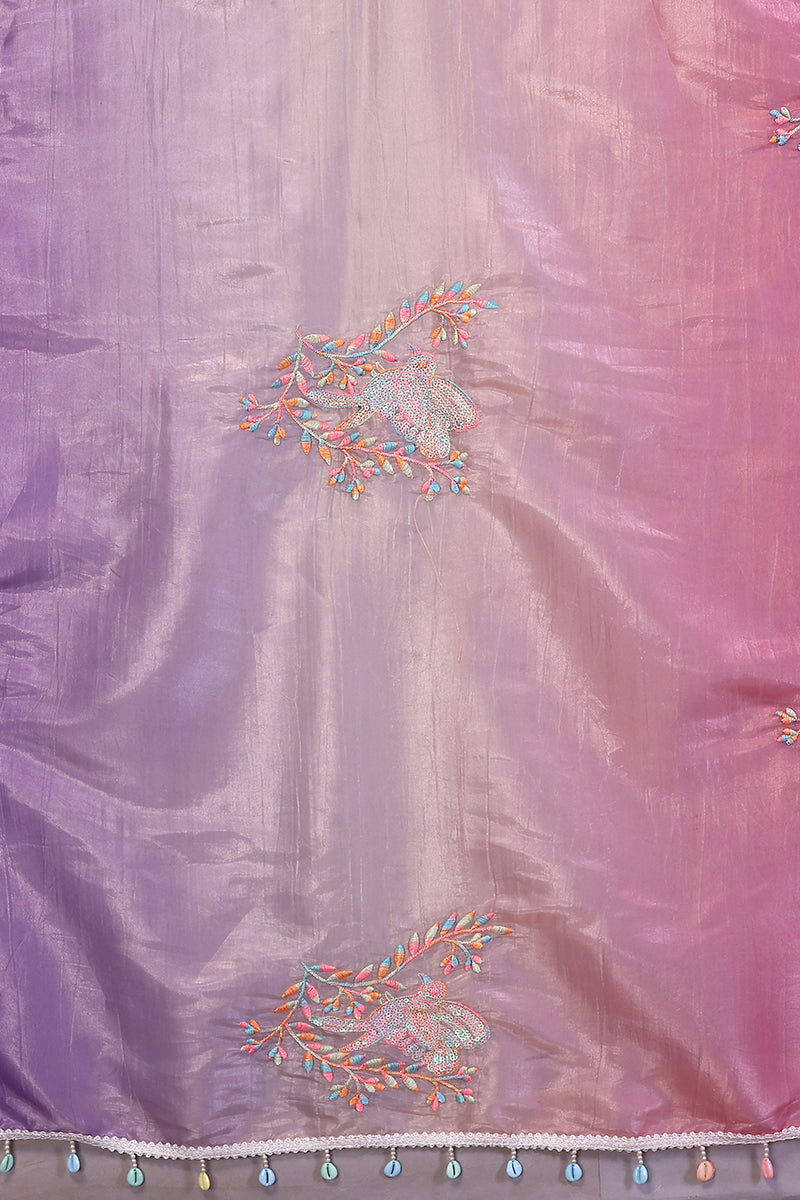 Pink Lavender Dual Shade Embroidered Saree