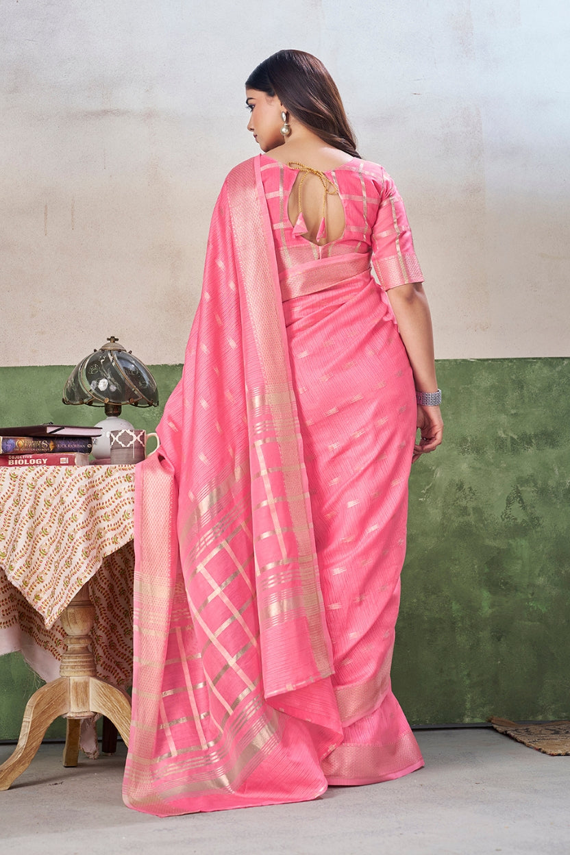 Pink Linen Cotton Saree