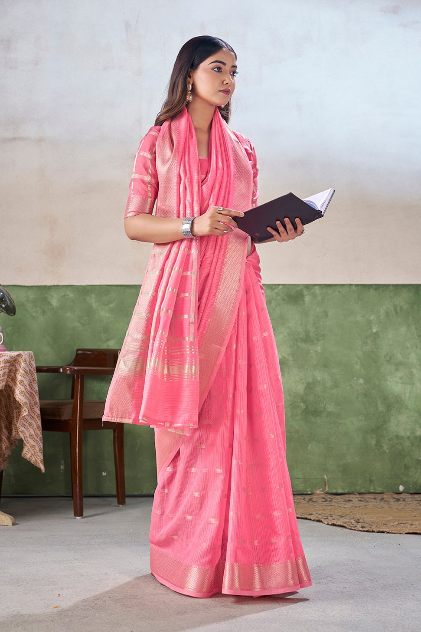 Pink Linen Cotton Saree