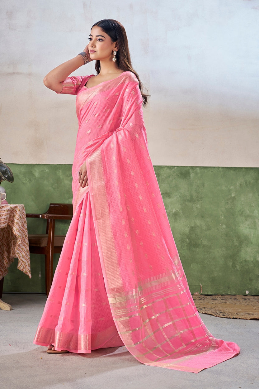 Pink Linen Cotton Saree