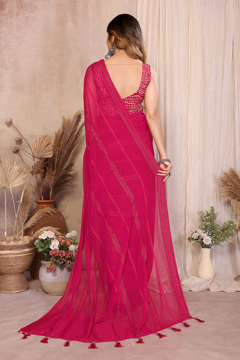 Pink Plain Georgette Saree