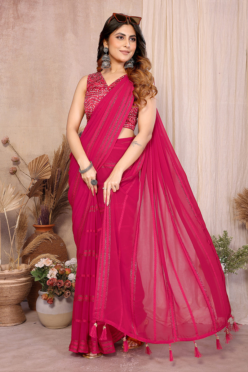 Pink Plain Georgette Saree