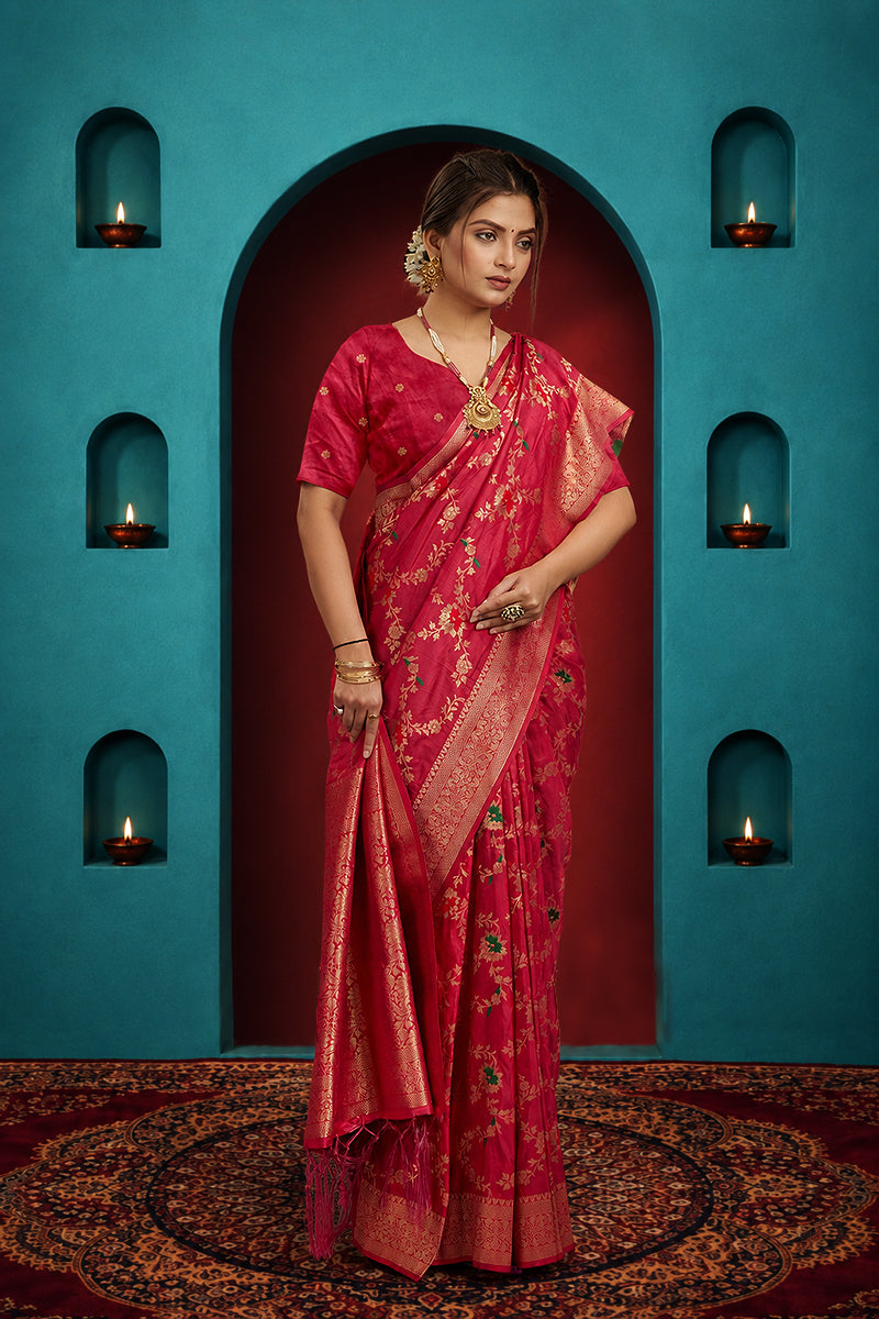 Pink Pure Banarasi Khadi Silk Saree