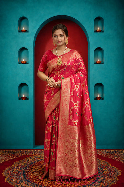 Pink Pure Banarasi Khadi Silk Saree