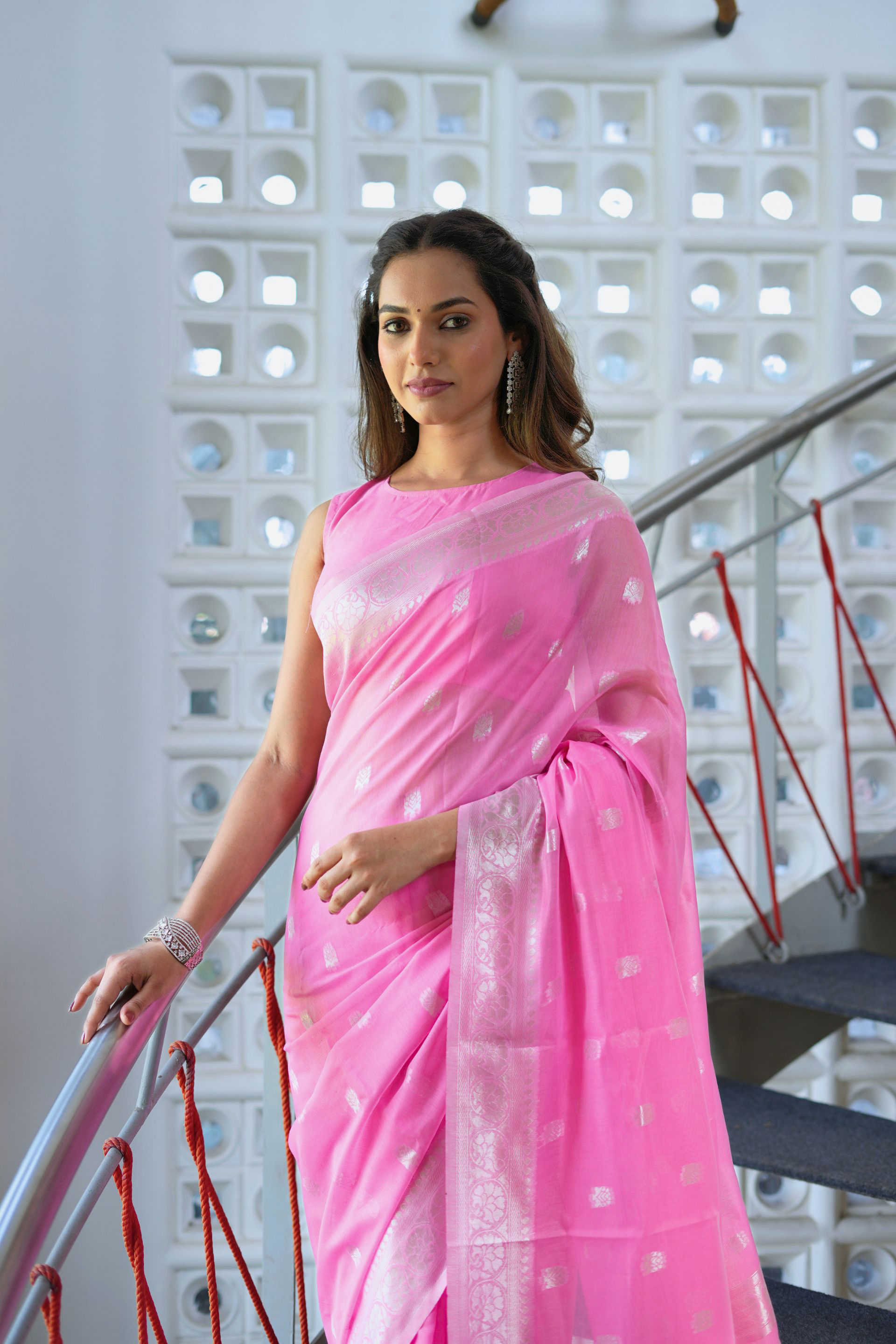 Pink Soft Cotton Silk Saree