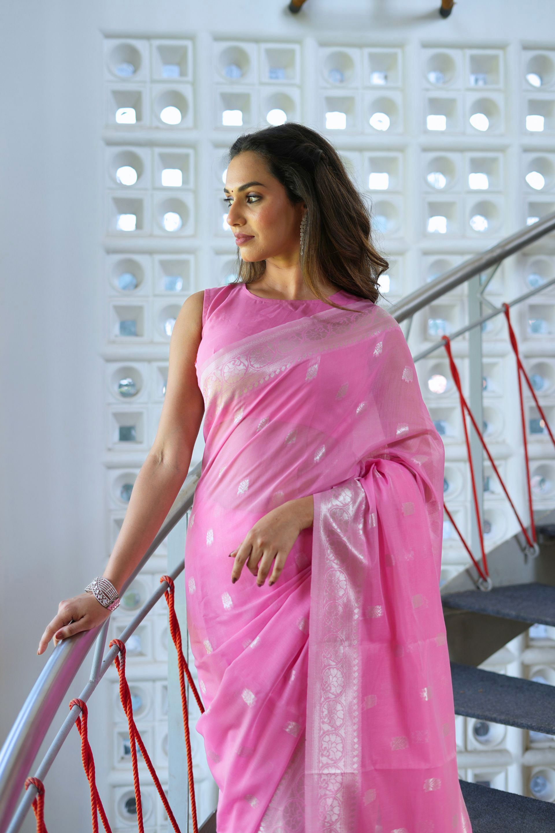 Pink Soft Cotton Silk Saree