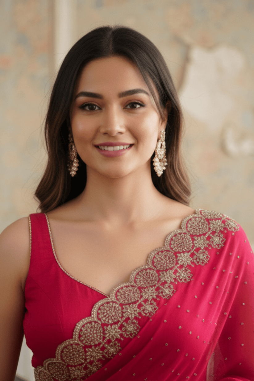 Pink Soft Silk Swarovski Embroidery Saree