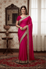 Pink Solid Georgette Lace Saree