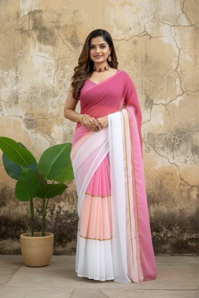 Pink Toned Plain Georgette Saree
