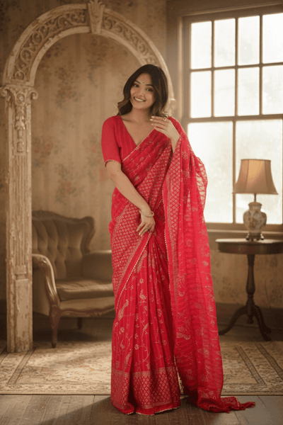 Pink Foil Printed Georgette Saree