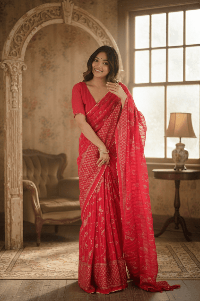 Pink Foil Printed Georgette Saree