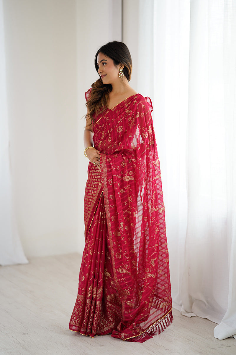 Pink Foil Printed Gharchola Georgette Saree