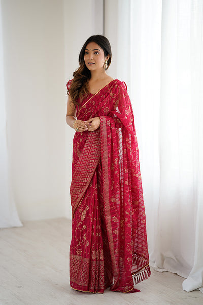Pink Foil Printed Gharchola Georgette Saree