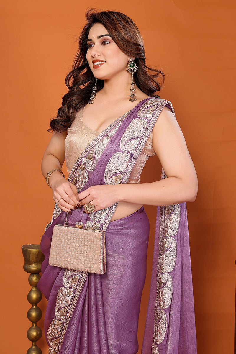 Purple Chiffon Embroidered Saree