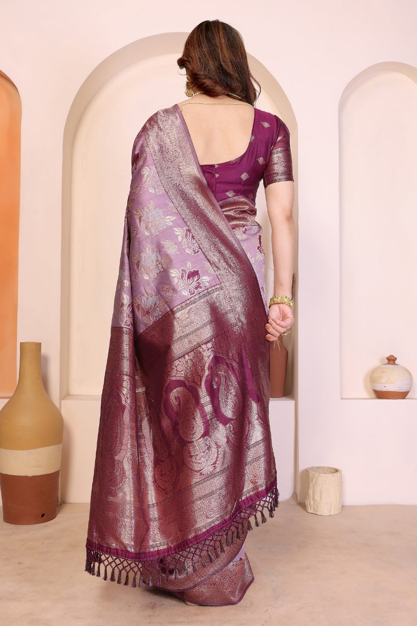 Purple Cotton Blend Jacquard Zari Saree