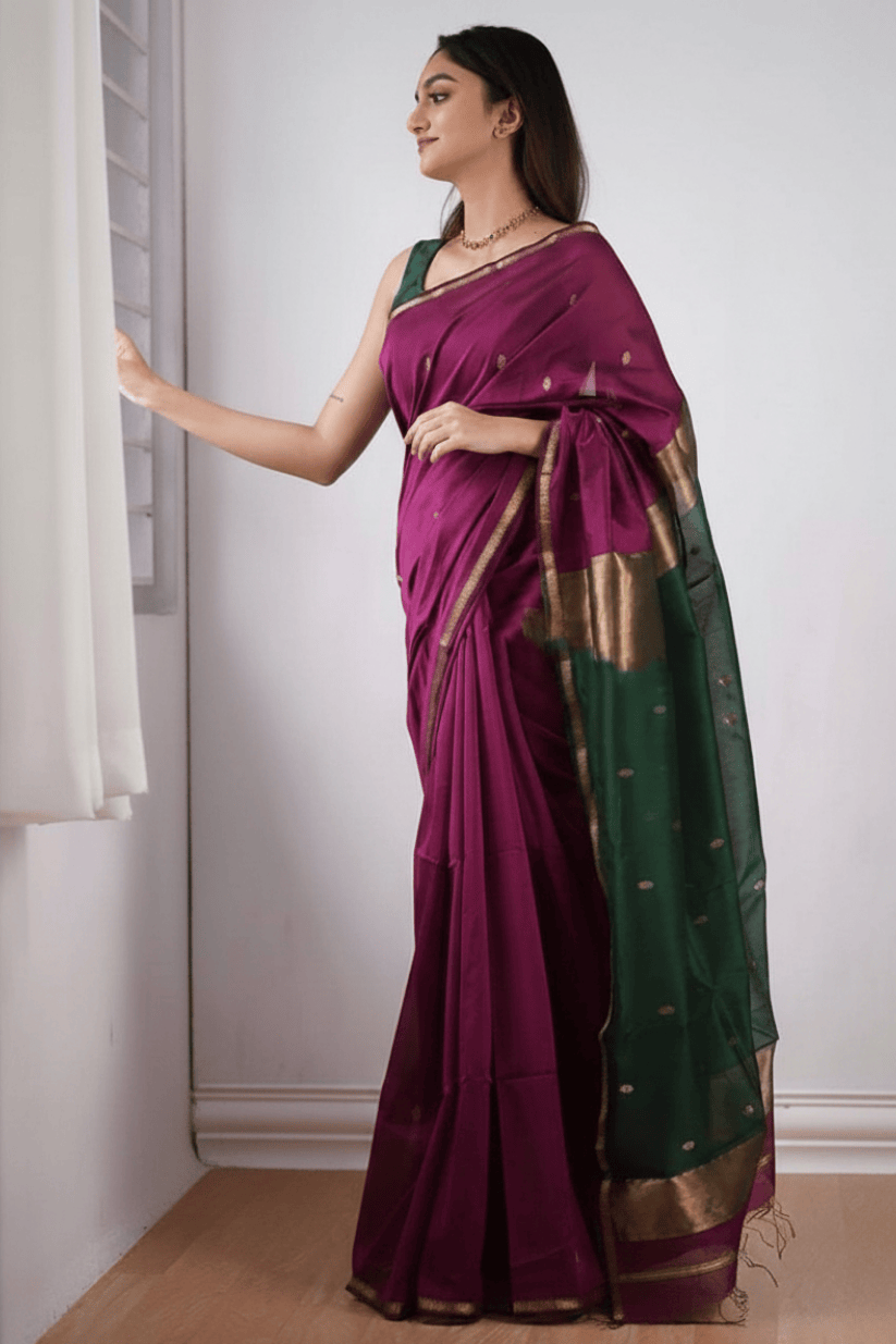 Purple Cotton Silk Saree