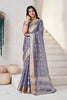 Purple Cotton Linen Zari Silk Weaving Saree